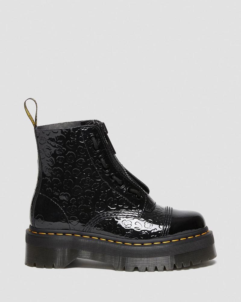 Women's Dr Martens Sinclair Leopard Emboss Patent Leather Platform Boots Black / Leopard | AU 255KOR